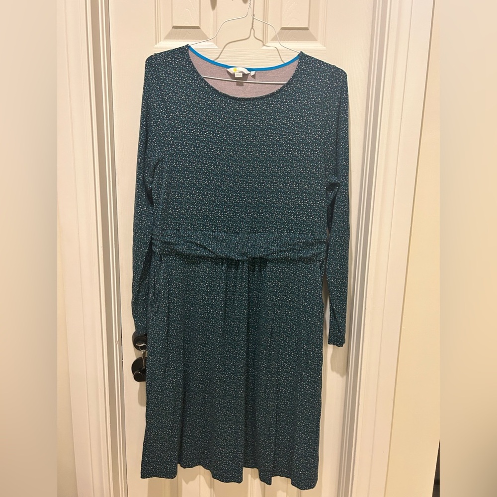 Boden green polka dot long sleeve jersey dress size 16